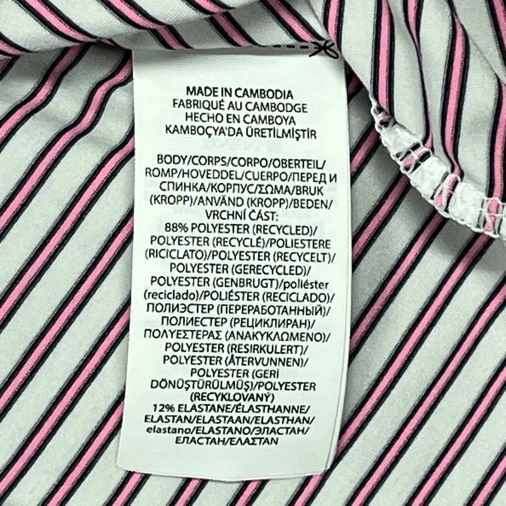 RLX Ralph Lauren Polo Shirt Mens L Pink White Striped Golf‎ Performance Stretch